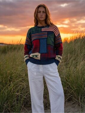 90’s Vintage Americana Nautica Multicolor Patchwork Crewneck Sweater